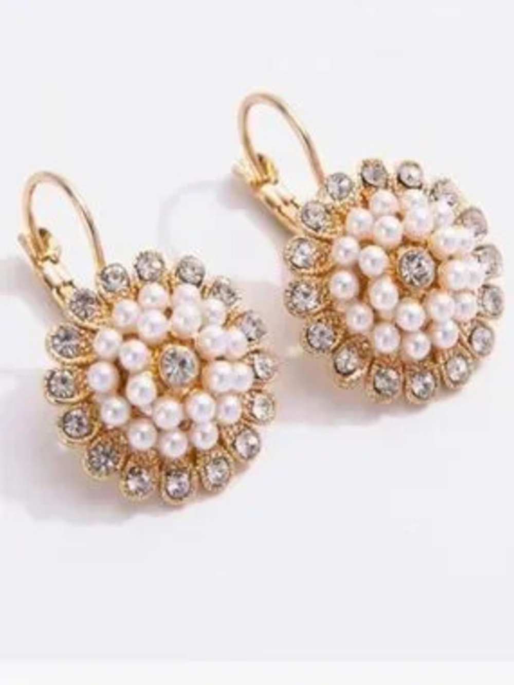 Gold Pearl & Crystal Floral Drop Earrings - Women Jewelry